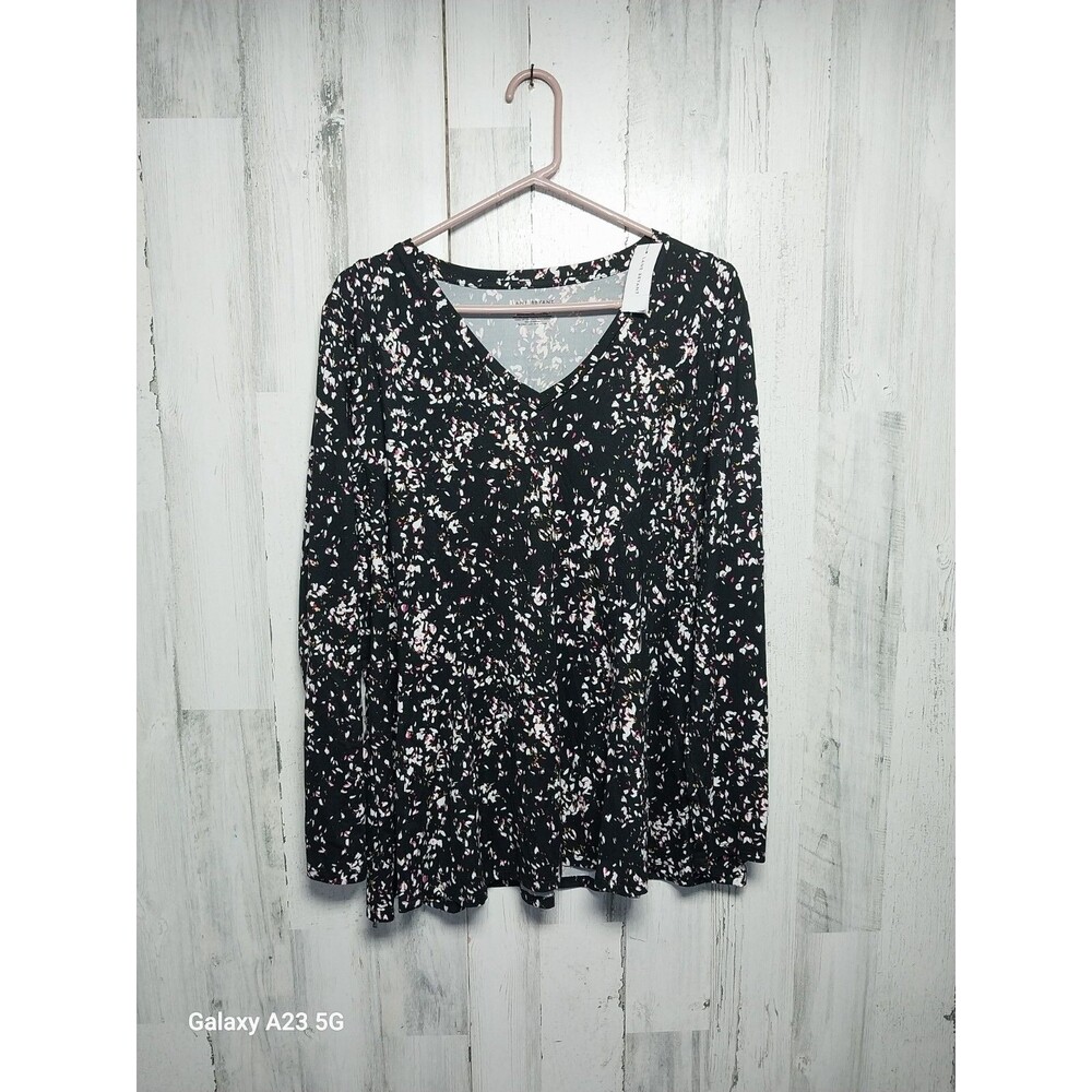 Lane Bryant Long Sleeve V Neck Top Black Floral 18/20 NWT